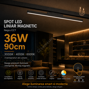 Spot LED Liniar 36W 90cm Magnetic CCT Negru