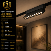 Spot LED Magnetic AIR GRILL Black Orientabil Premium 12W 23CM | CRI≥90 | 3000K