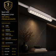 Spot LED Magnetic AIR GRILL White Orientabil Premium 12W 23CM | CRI≥90 | 4000K
