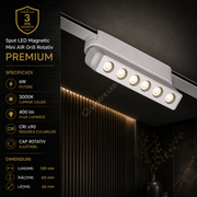 Spot LED Magnetic AIR GRILL White Orientabil Premium 6W 12CM | CRI≥90 | 3000K