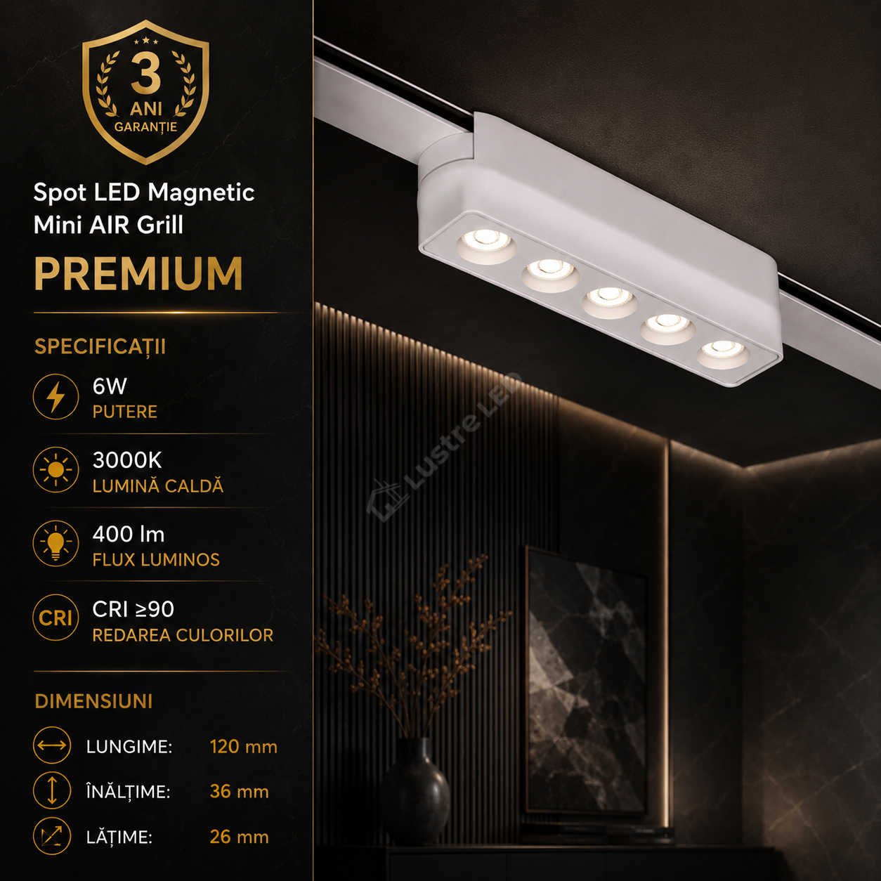 Spot LED Magnetic AIR GRILL White Premium 6W 12CM | CRI≥90 | 3000K
