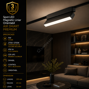 Spot LED Magnetic AIR LINEAR Black Orientabil Premium 9W | Wi-Fi/Bluetooth | CRI≥90 | 2700-5700K