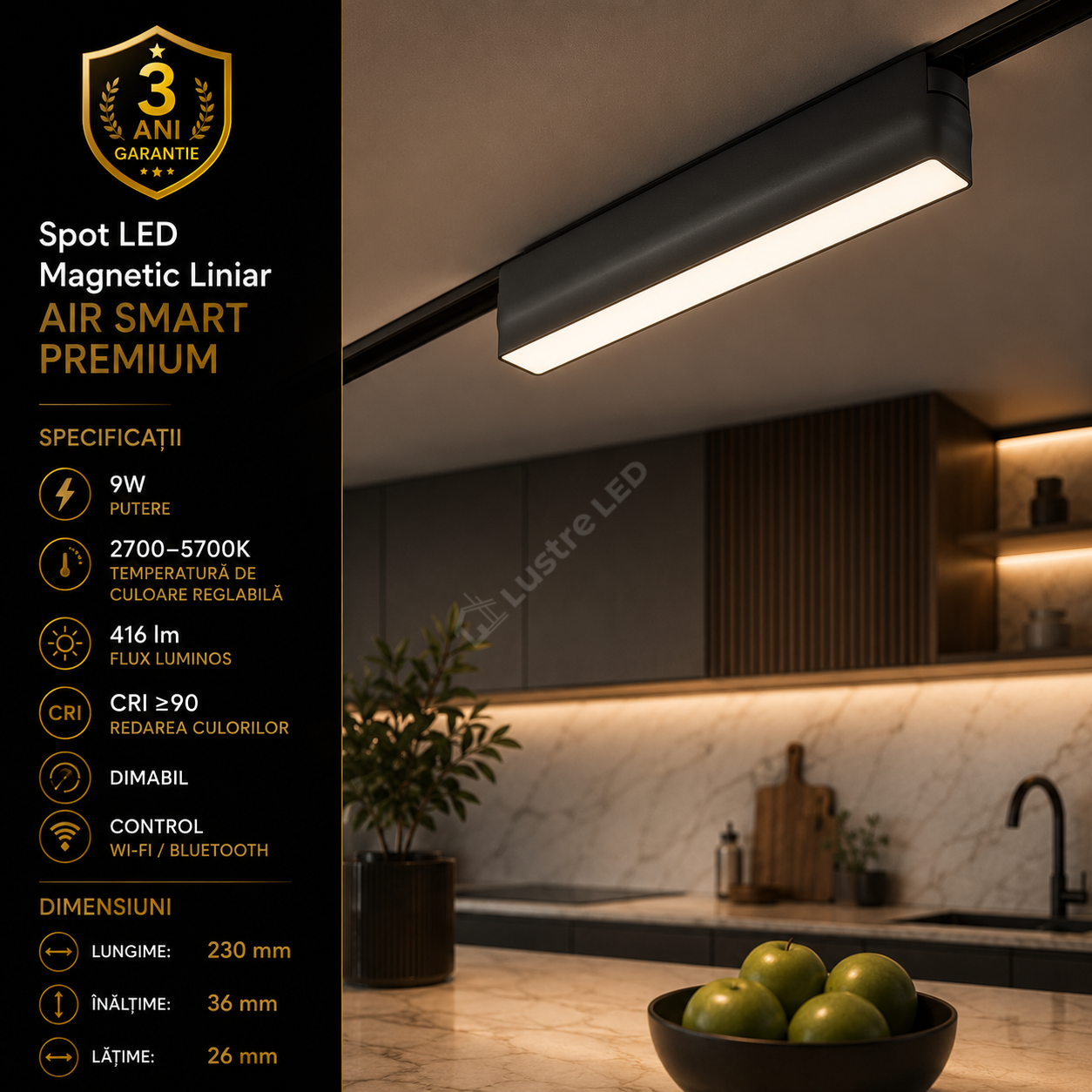 Spot LED Magnetic AIR LINEAR SMART Black Premium 9W | Wi-Fi/Bluetooth | CRI≥90 | 2700-5700K