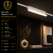Spot LED Magnetic AIR LINEAR White Orientabil Premium 9W 23CM | CRI≥90 | 4000K