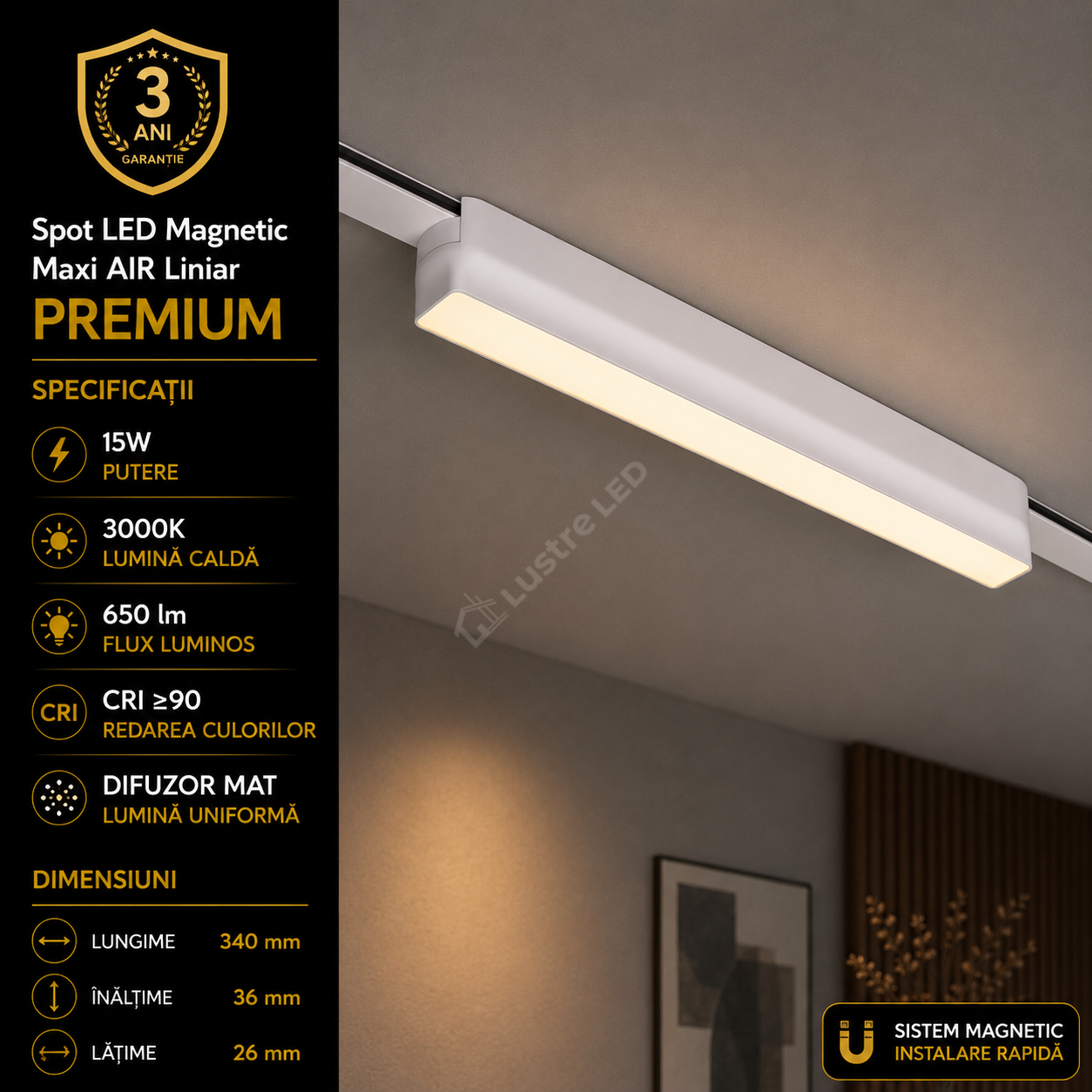 Spot LED Magnetic AIR LINEAR White Premium 15W 34CM | CRI≥90 | 3000K