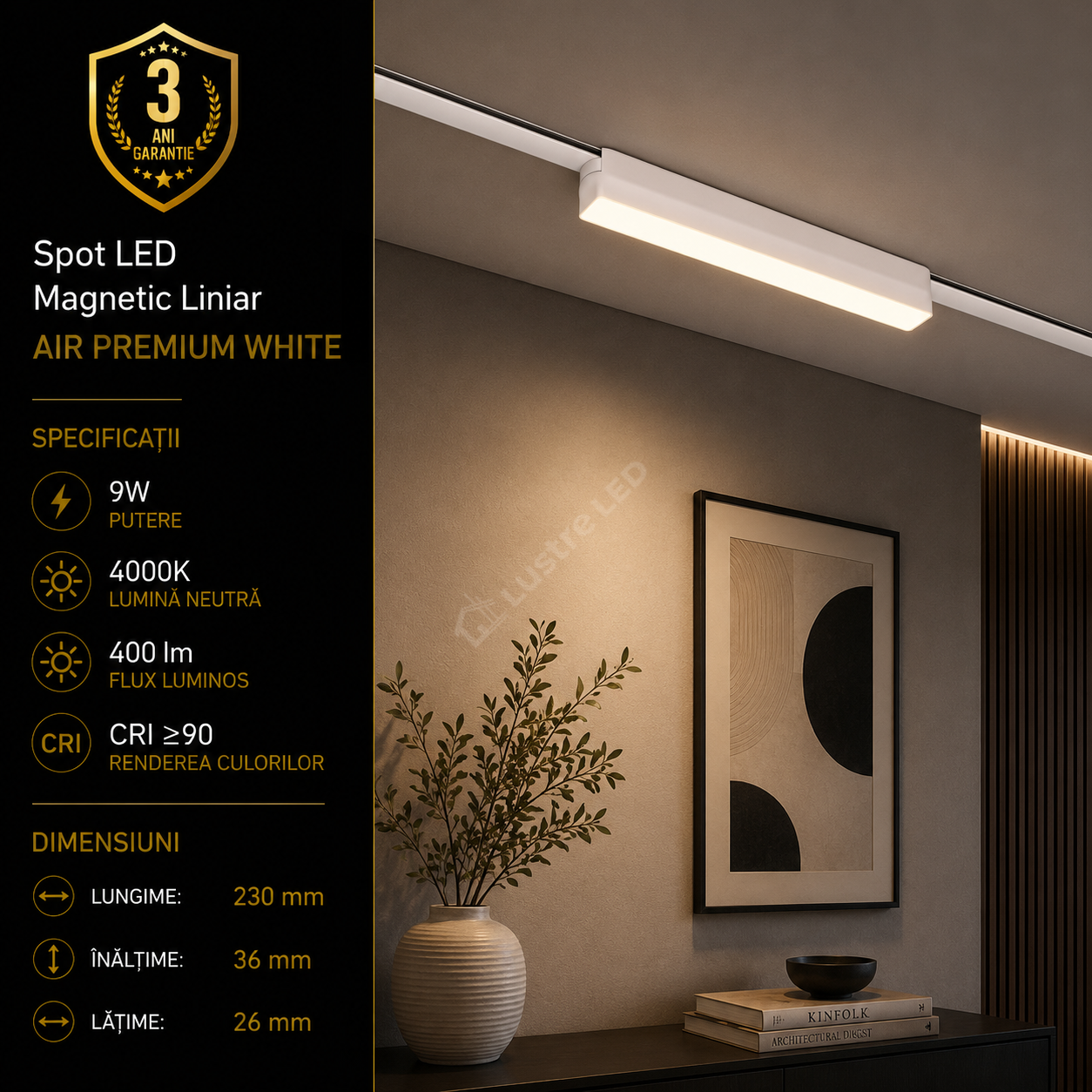 Spot LED Magnetic AIR LINEAR White Premium 9W 23CM | CRI≥90 | 4000K