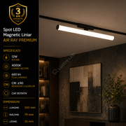 Spot LED Magnetic AIR RAY Orientabil Black Premium 12W 50CM | CRI≥90 | 4000K