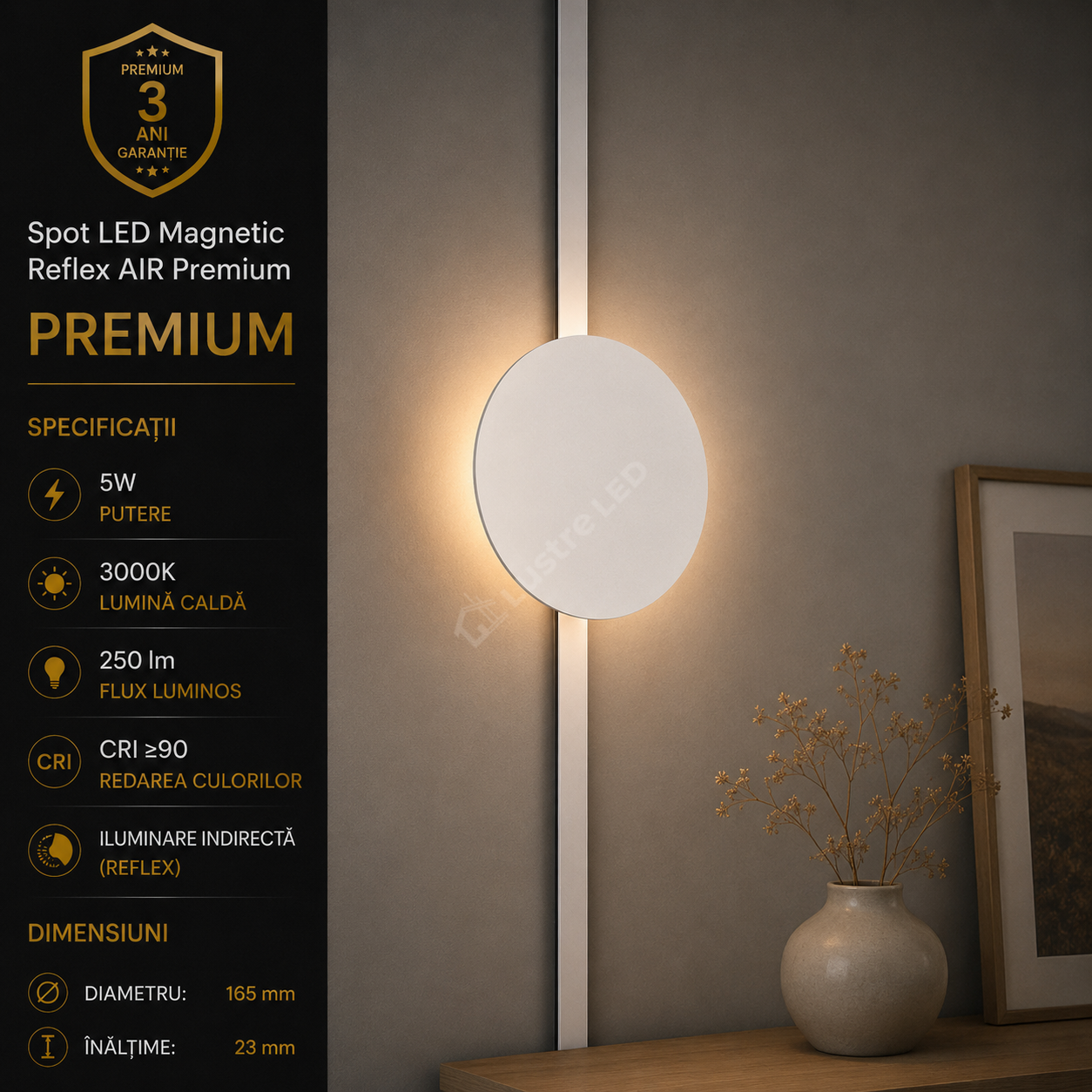 Spot LED Magnetic AIR REFLEX White Premium 5W Ø16.5CM | CRI≥90 | 3000K