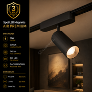 Spot LED Magnetic AIR SPOT Black Orientabil Premium 12W Ø5CM | CRI≥90 | 3000K