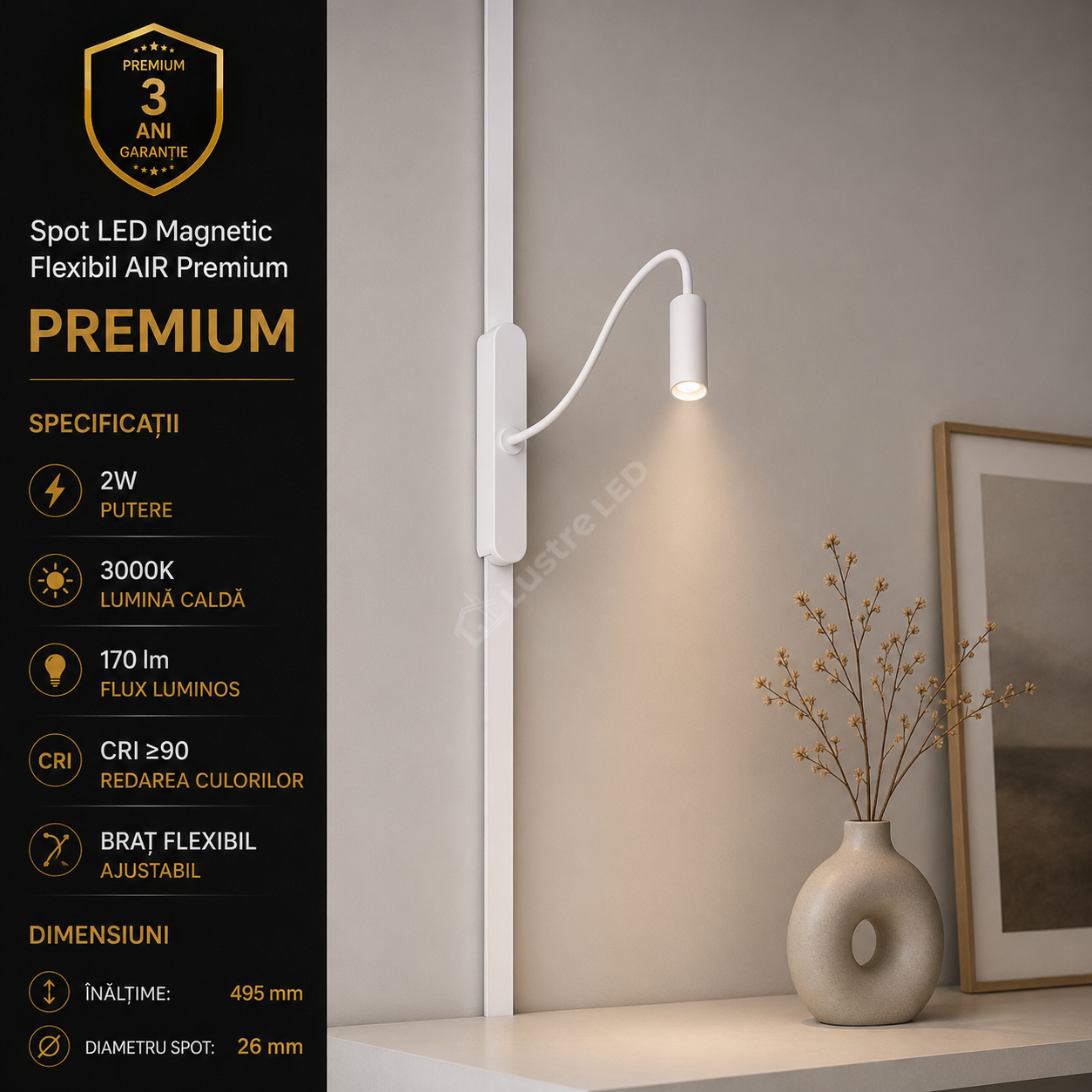 Spot LED Magnetic AIR SPOT White Flexibil Premium 2W Ø2.6CM | CRI≥90 | 3000K