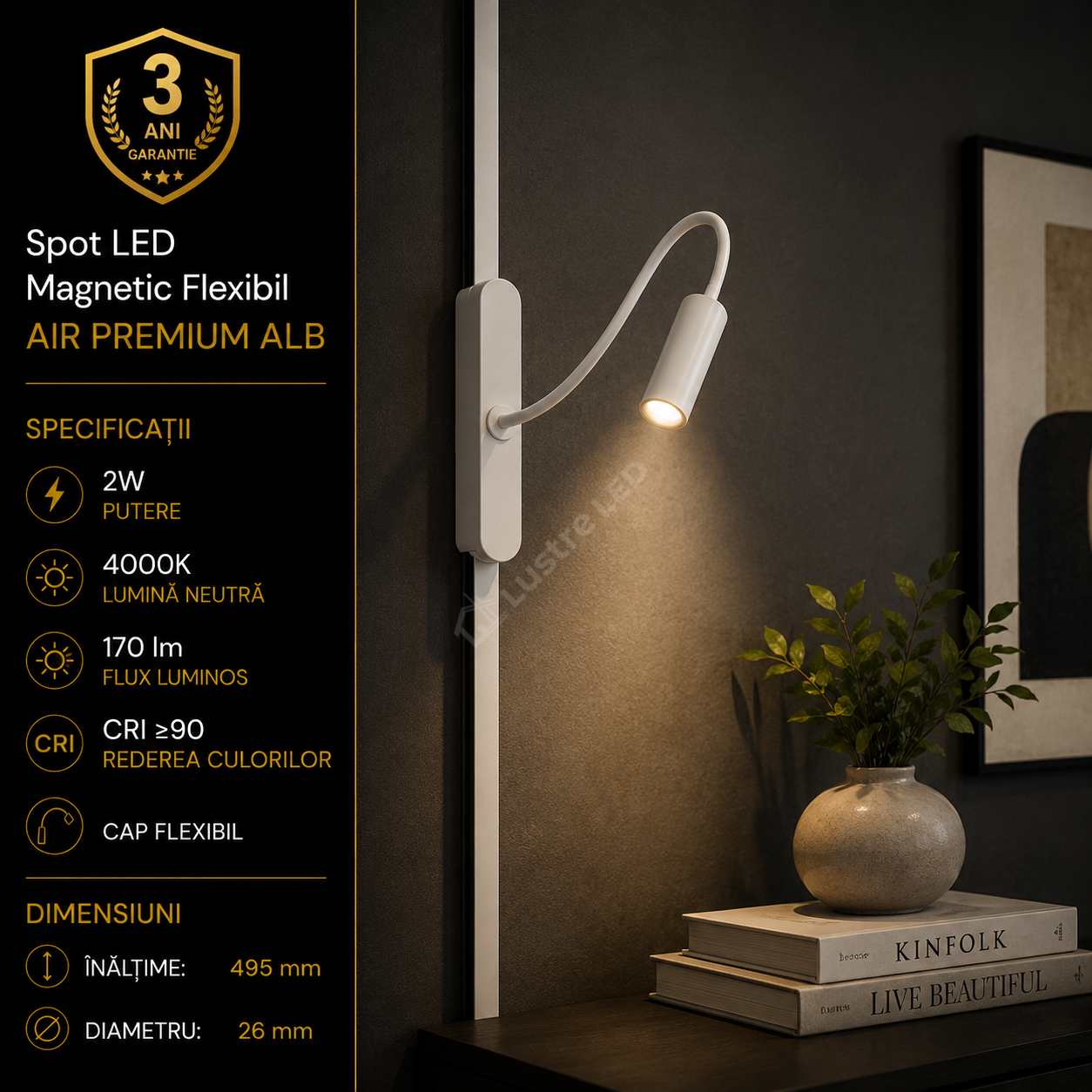 Spot LED Magnetic AIR SPOT White Flexibil Premium 2W Ø2.6CM | CRI≥90 | 4000K