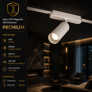 Spot LED Magnetic AIR SPOT White Orientabil Premium 12W Ø5CM | CRI≥90 | 3000K