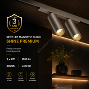 Spot LED Magnetic Dublu SHINE TRACK Dark Nickel Premium 2 x 8W Rotund Ø3.5CM | CRI≥90 | 3000K