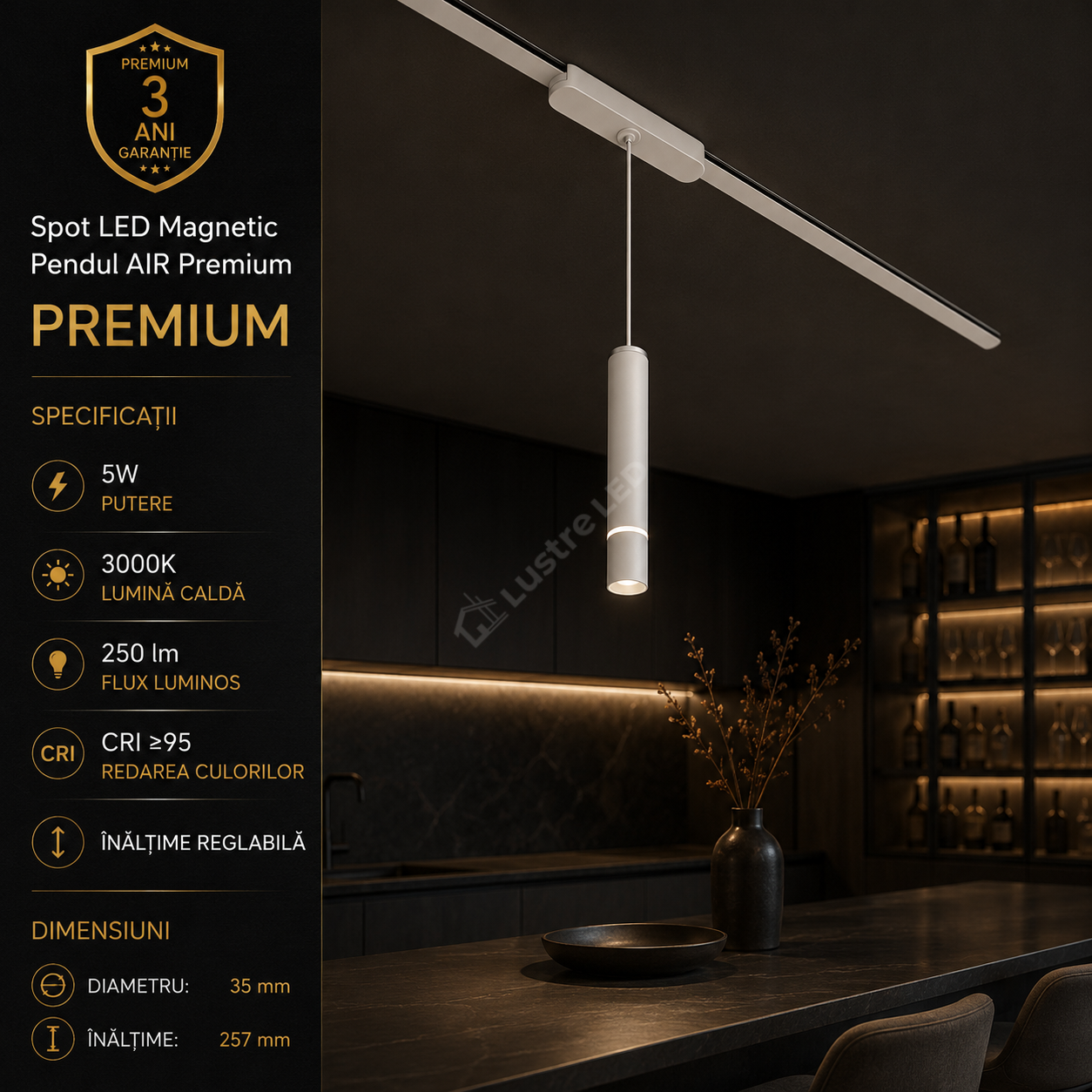 Spot LED Magnetic Pendul AIR HANG White Premium 5W Ø3.5CM | CRI≥90 | 3000K