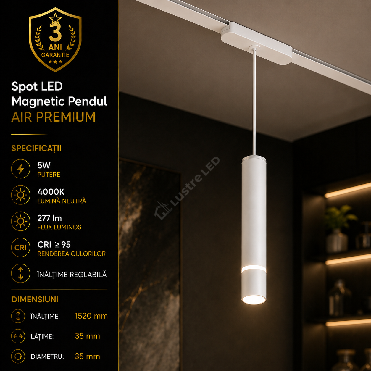 Spot LED Magnetic Pendul AIR HANG White Premium 5W Ø3.5CM | CRI≥90 | 4000K