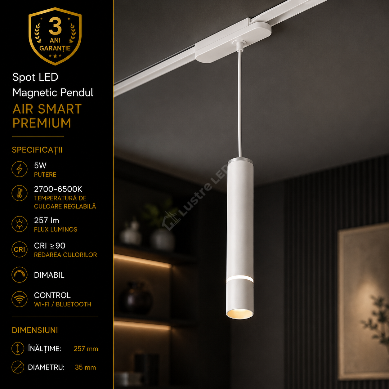Spot LED Magnetic Pendul AIR HANG White Premium 5W | Wi-Fi/Bluetooth | CRI≥90 | 2700-6500K