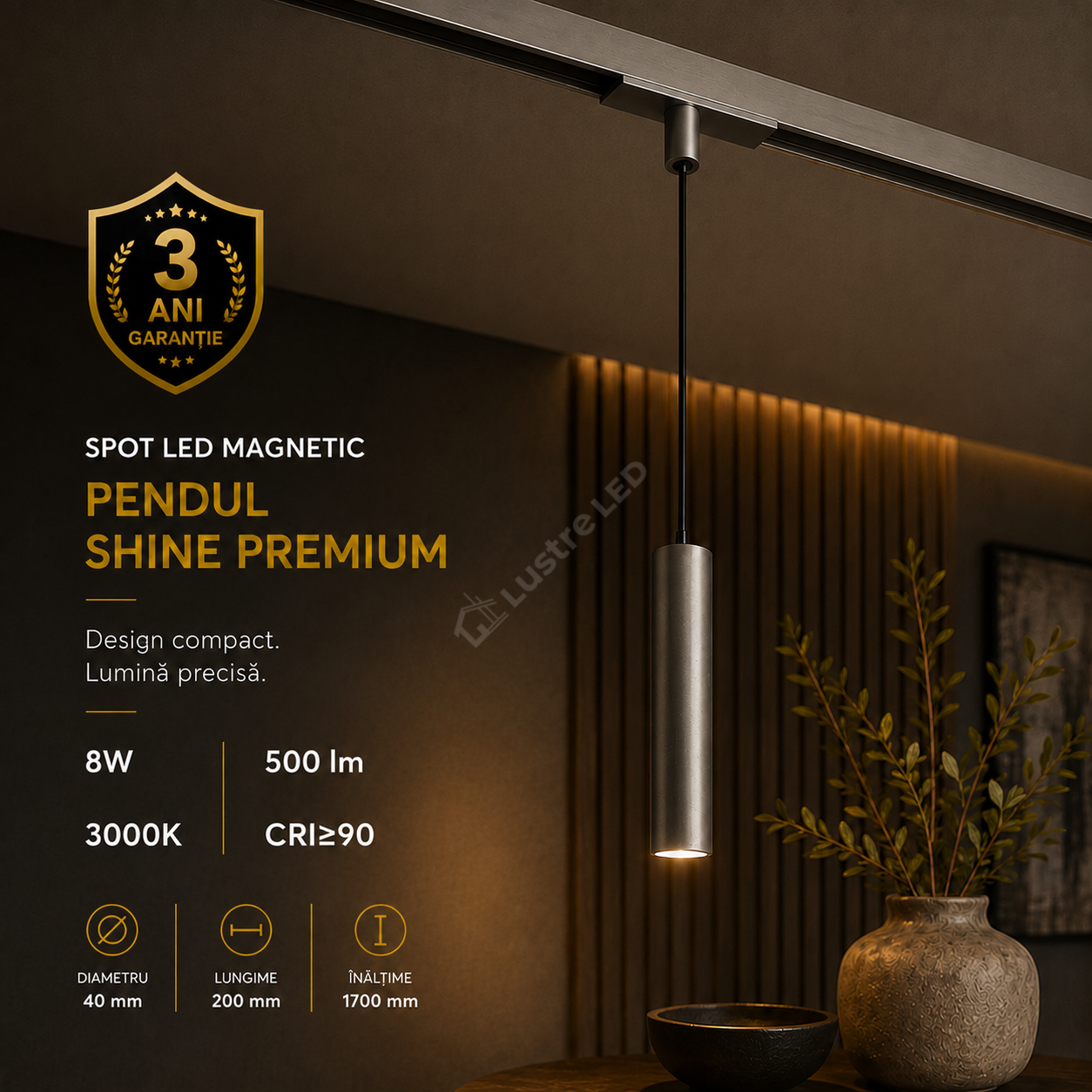 Spot LED Magnetic Pendul SHINE TRACK Dark Nickel Premium 8W Rotund Ø4CM | CRI≥90 | 3000K