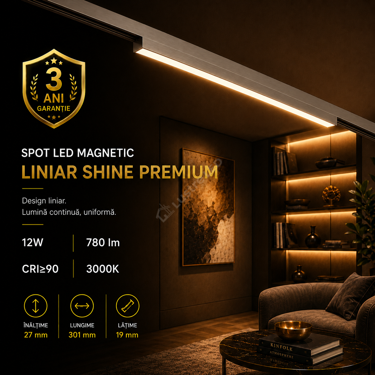 Spot LED Magnetic SHINE TRACK Dark Nickel Premium 12W Liniar 30CM | CRI≥90 | 3000K