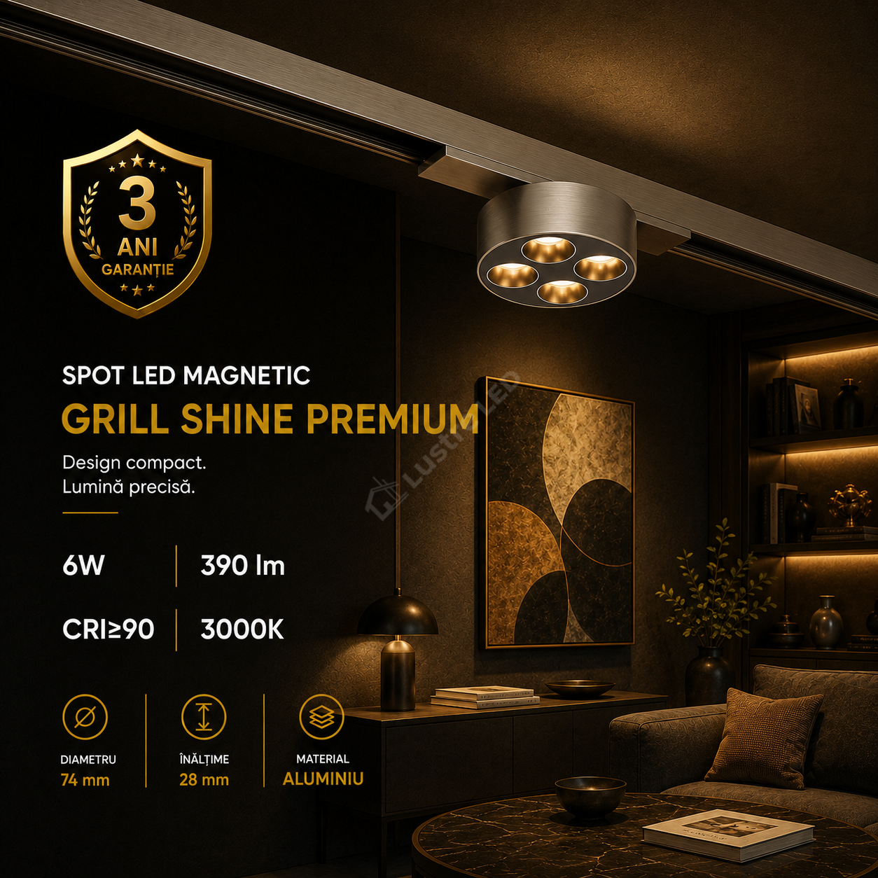 Spot LED Magnetic SHINE TRACK Dark Nickel Premium 6W Rotund Ø7.4CM | CRI≥90 | 3000K