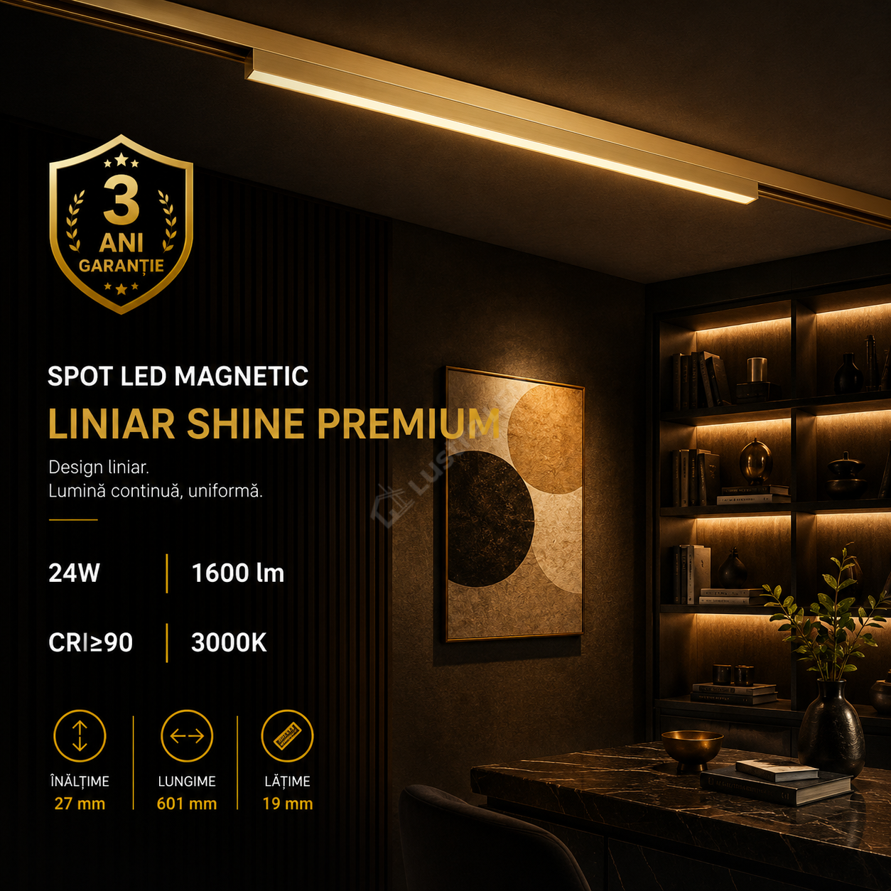 Spot LED Magnetic SHINE TRACK Gold Premium 24W Liniar Ø60CM | CRI≥90 | 3000K