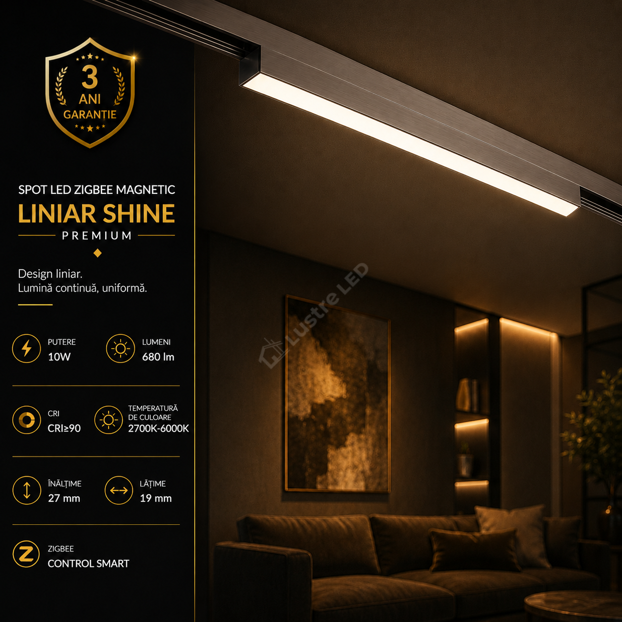 Spot LED Magnetic ZigBee SHINE TRACK Dark Nickel Premium 10W Liniar CRI≥90