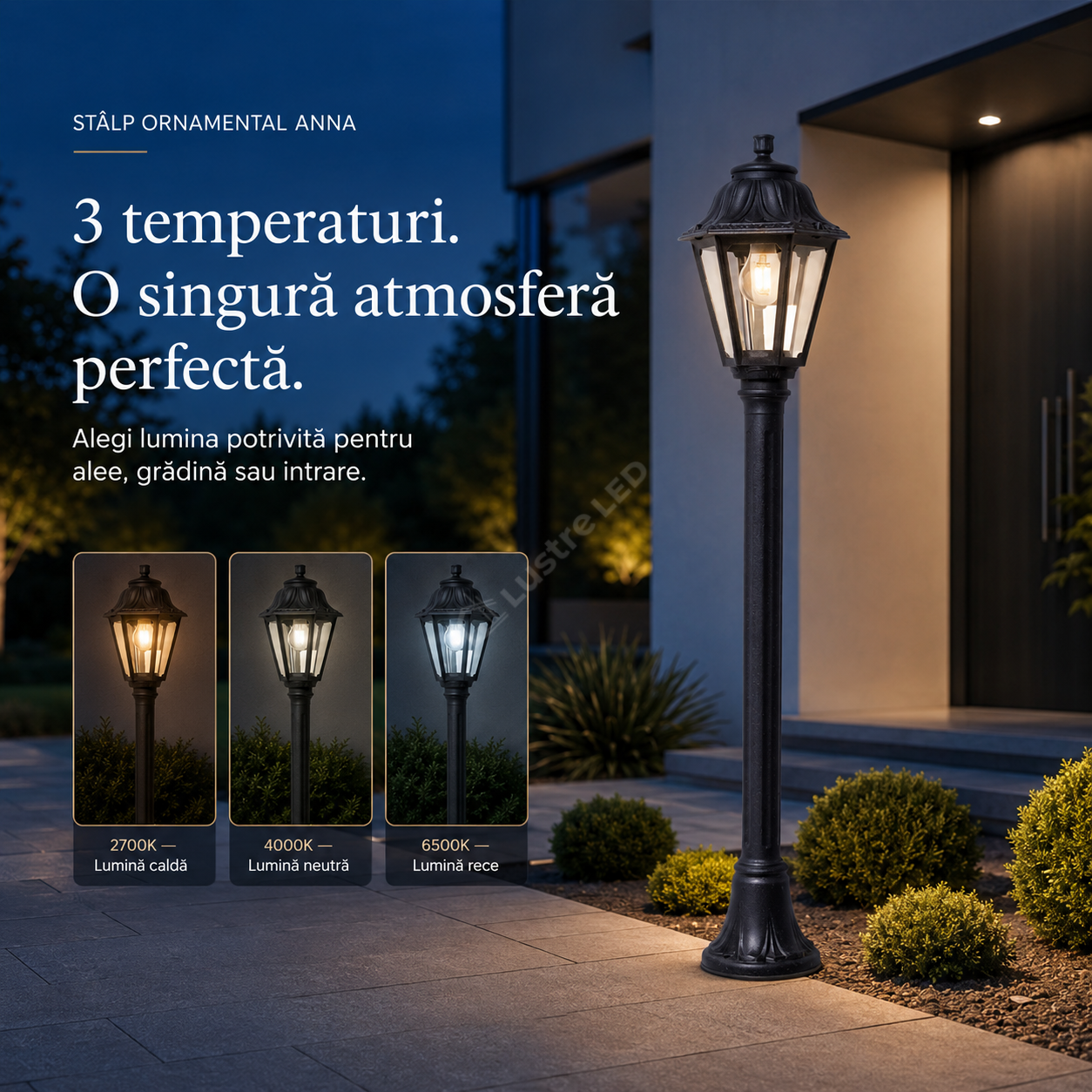 Stalp de Gradina 182CM ANNA Fumagalli Black 8.5W IP55 Echivalent 75W