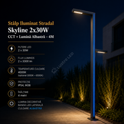 Stalp Iluminat Stradal Skyline 2x30W CCT + Lumina Albastra – 4M