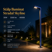 Stalp Iluminat Stradal Skyline 30W CCT + Lumina Albastra – 4M