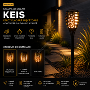 Stalp LED Gradina KEIS Efect Flacara, 60cm, 3 Moduri de iluminare cu Incarcare Solara