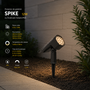 Stalp LED Gradina SPIKE 12W Dimabil cu Incarcare Solara IP65