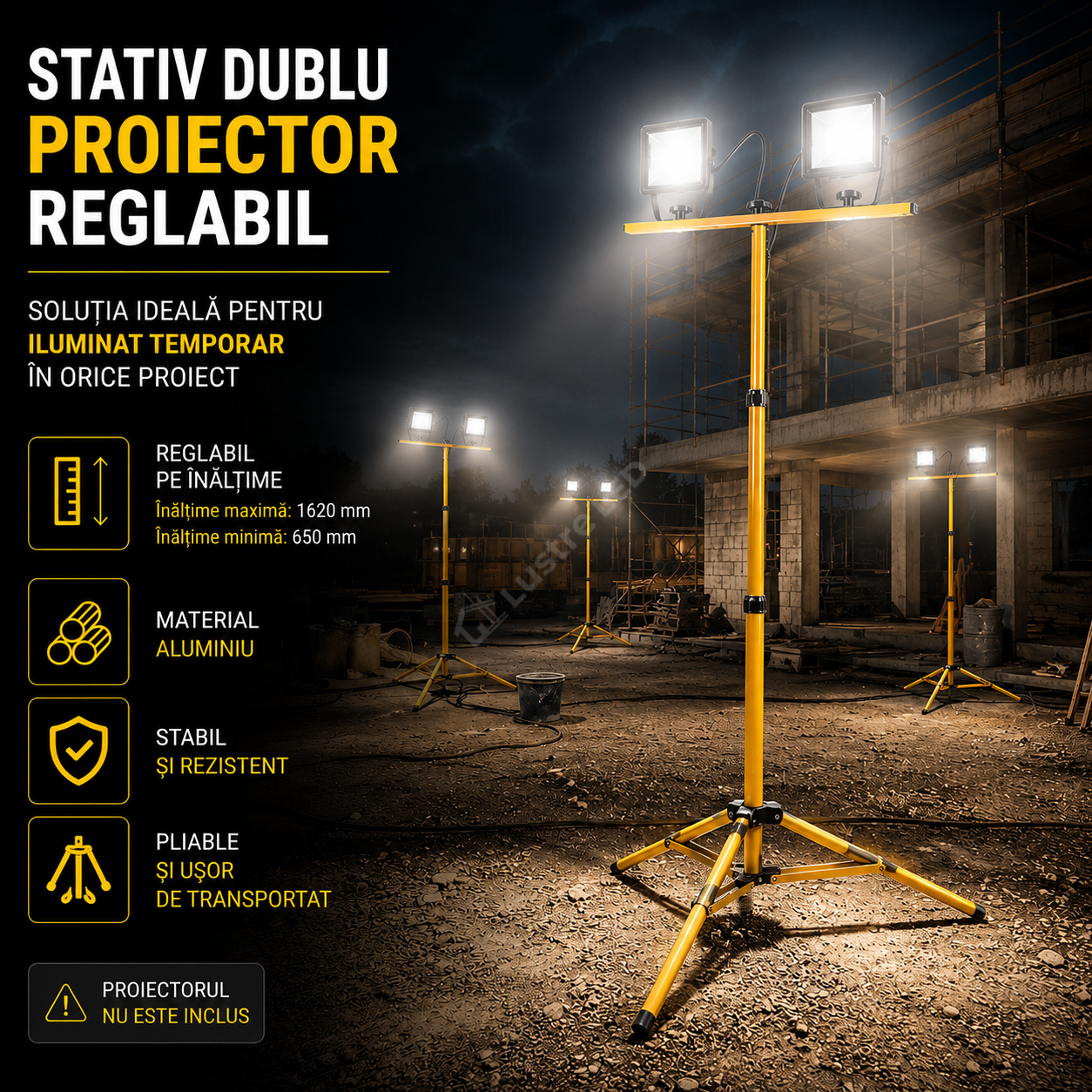 Stativ Telescopic pentru Proiector 1.6 Metri Reglabil Dublu