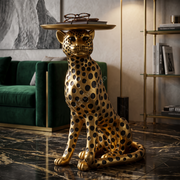 Statueta Decorativa cu Masuta Golden Leopard 63CM