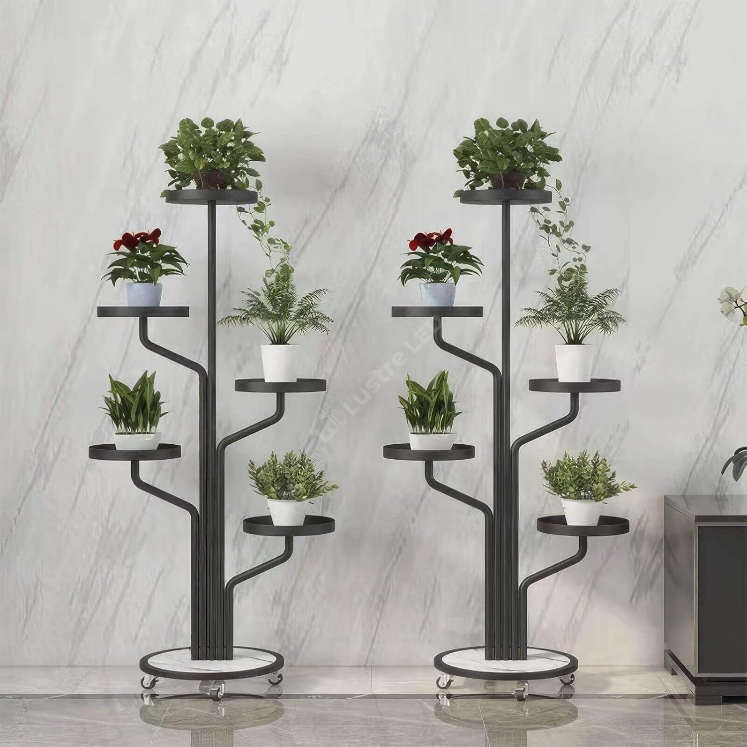 Suport Decorativ pentru Plante cu 6 Niveluri Botanical Spire STATUETA / NEAGRA / 130CM