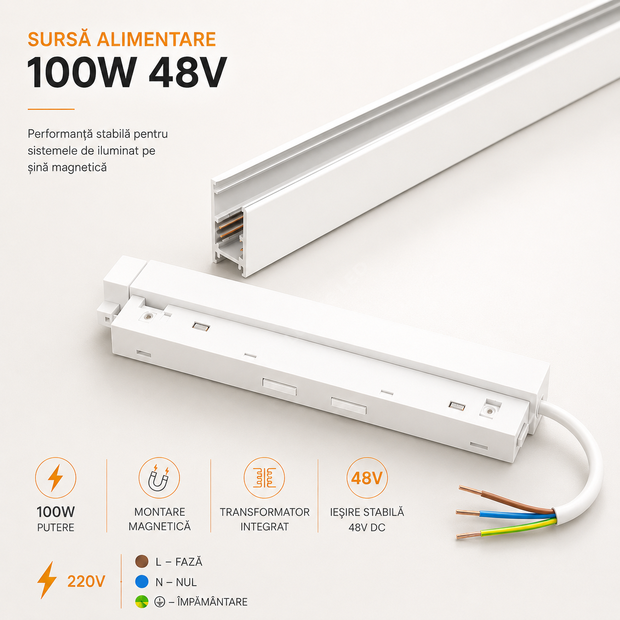 Sursa Alimentare 100W 48V Sina Magnetica Alba