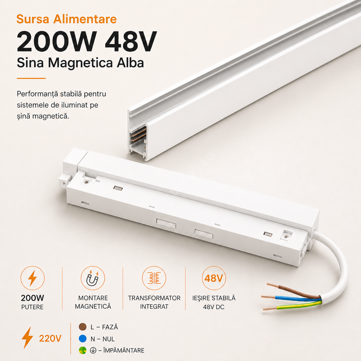 Sursa Alimentare 200W 48V Sina Magnetica Alba