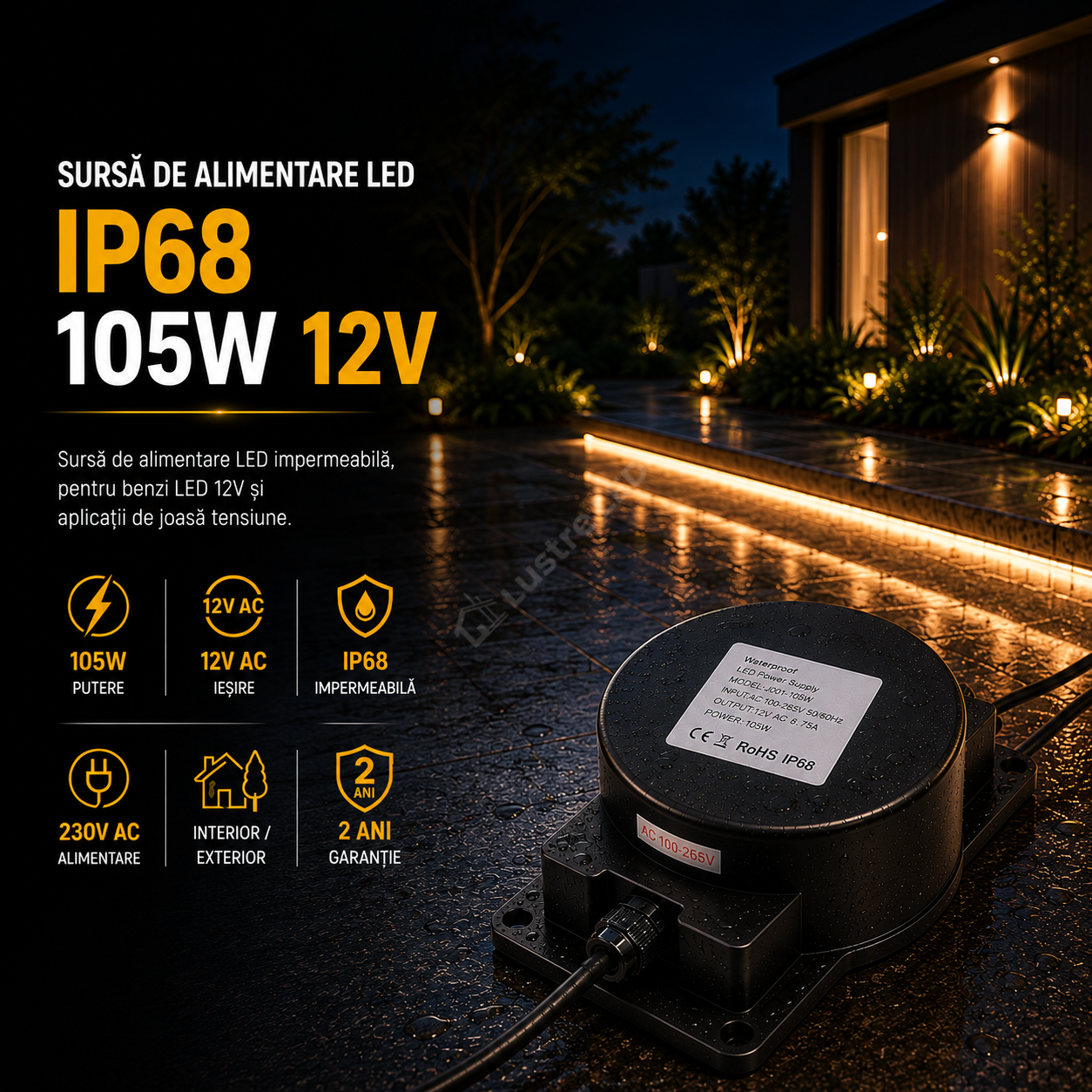Sursa de Alimentare LED Impermeabila IP68 105W 12V