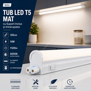 Tub LED T5 Mat cu Suport Inclus si Intrerupator 120cm 14W, 1120lm, 4000K