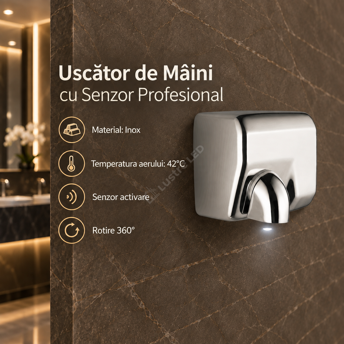 Uscator de Maini cu Senzor Profesional Esenia High Power Rotire 360°
