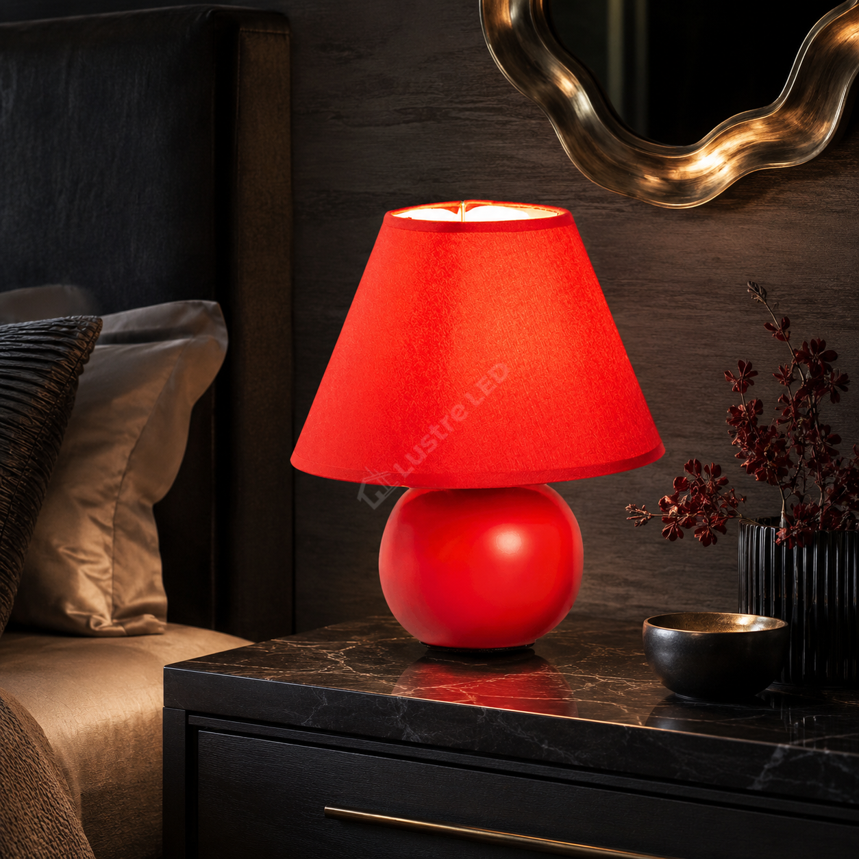 Veioza Decorativa ESIK ESIK Red 1xE14 cu Abajur 22CM