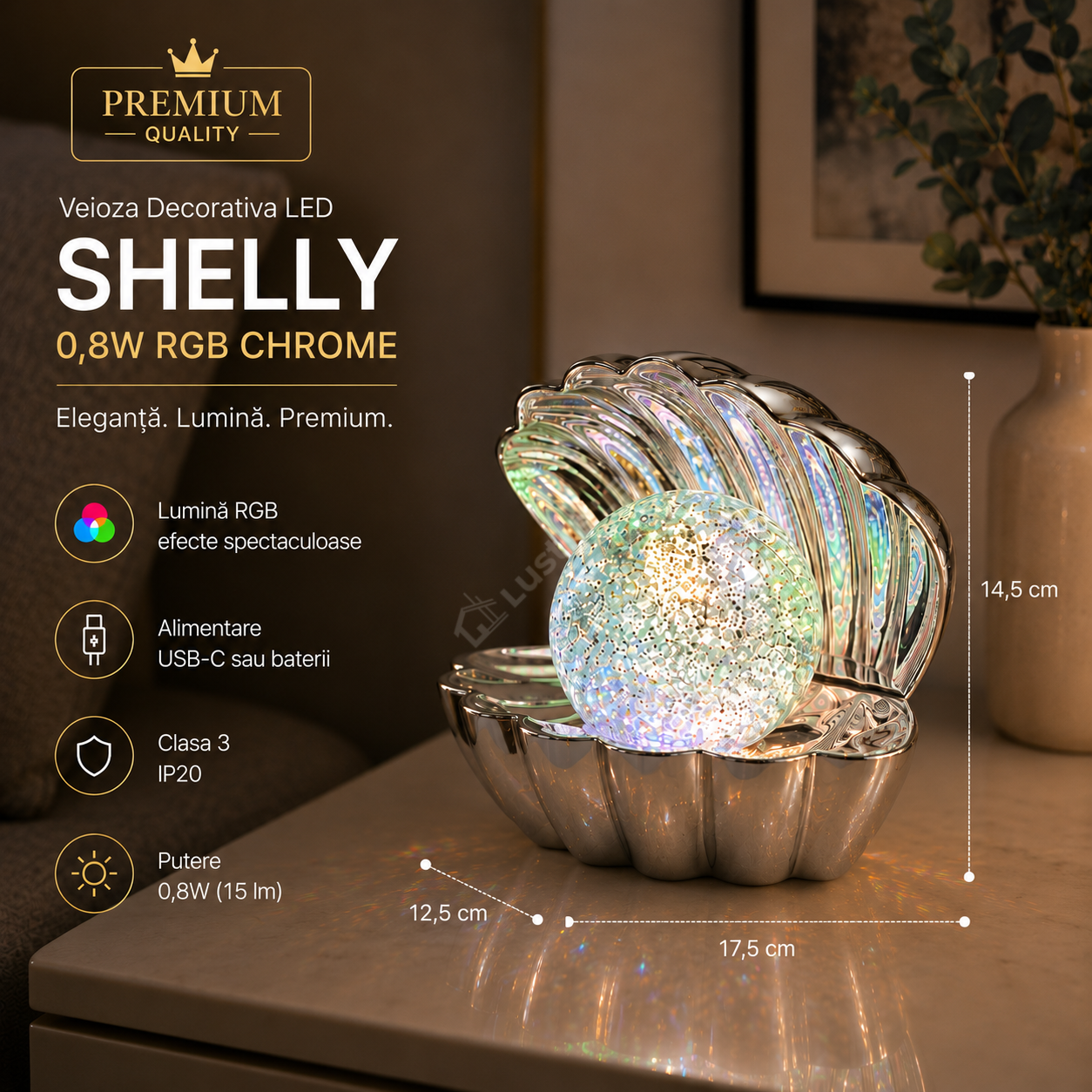 Veioza Decorativa LED SHELLY 0,8W RGB CHROME