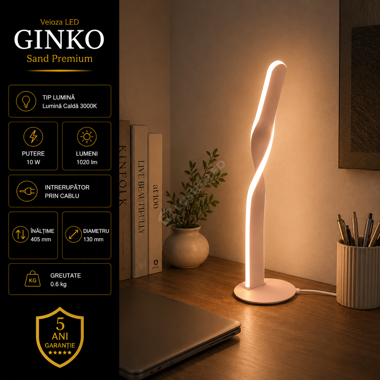 Veioza LED Premium Ginko Crem 10W | 41CM | 3000K