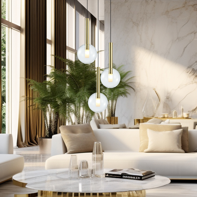 Lustra Suspendata Niko Gold Premium Abajur 3xG9
