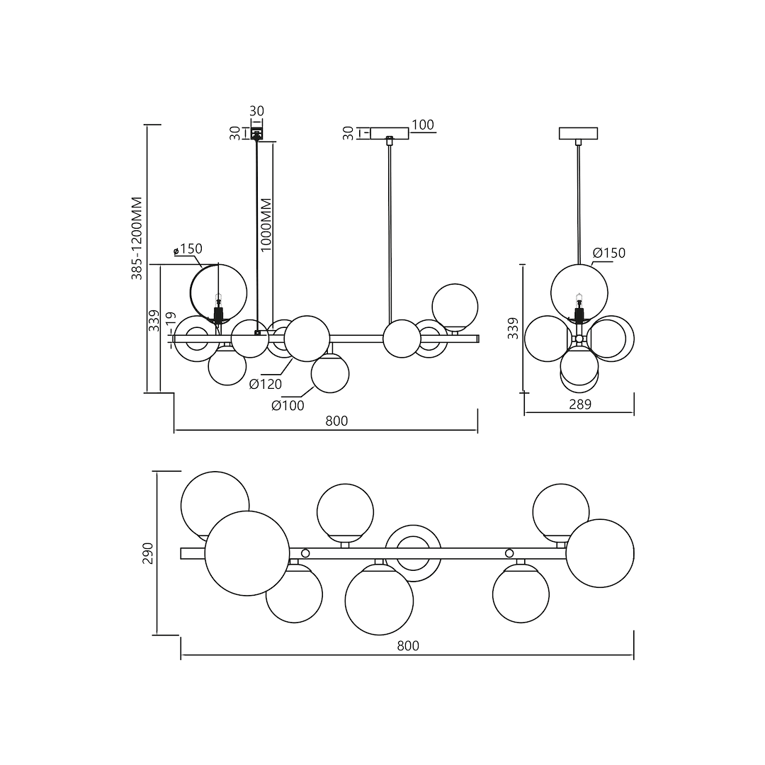 Lustra Suspendata Mila Black Premium Abajur 10xG9