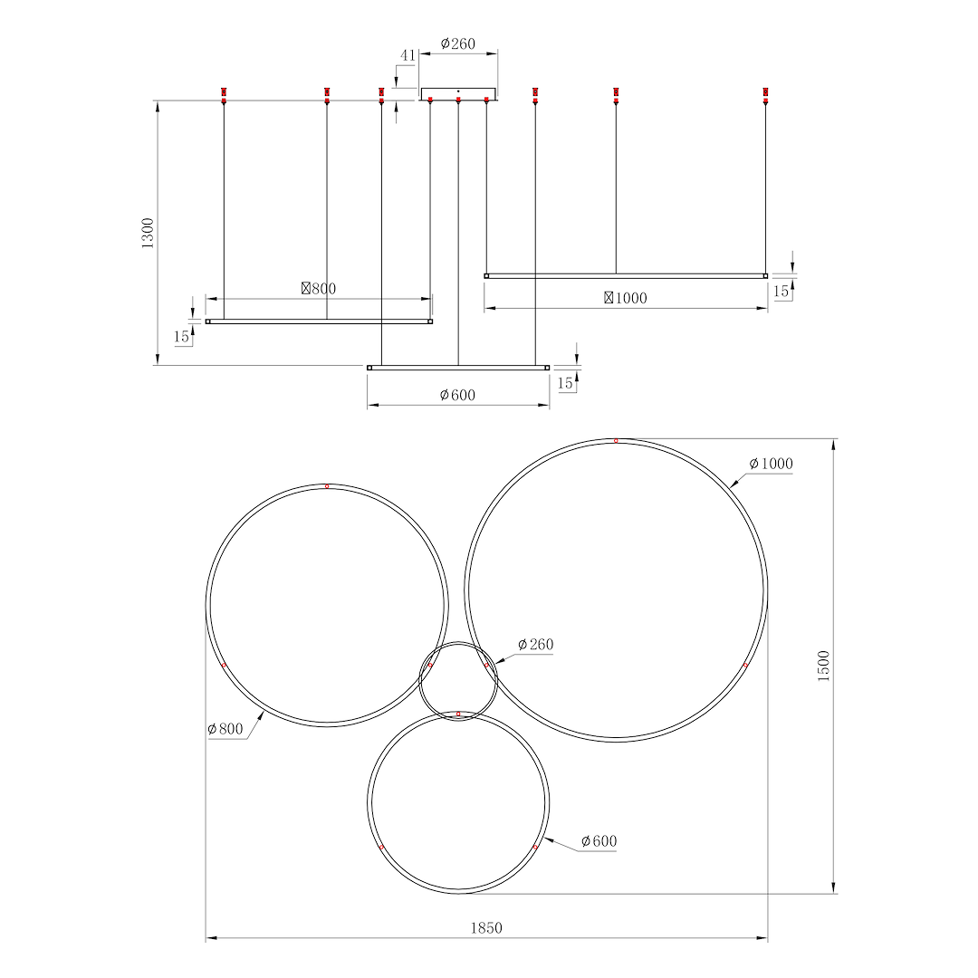 Lustra LED Suspendata Saturno Black Premium cu 3 Segmente Echivalent 450W