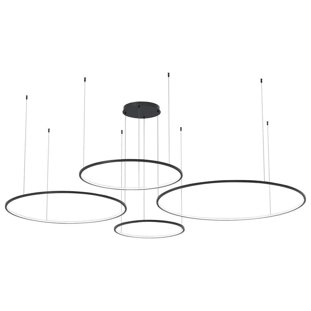 Lustra LED Suspendata Saturno Black Premium cu 4 Segmente Echivalent 550W