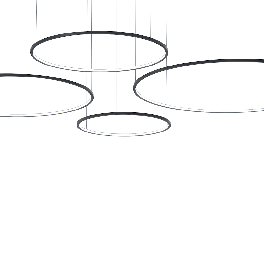 Lustra LED Suspendata Saturno Black Premium cu 4 Segmente Echivalent 550W