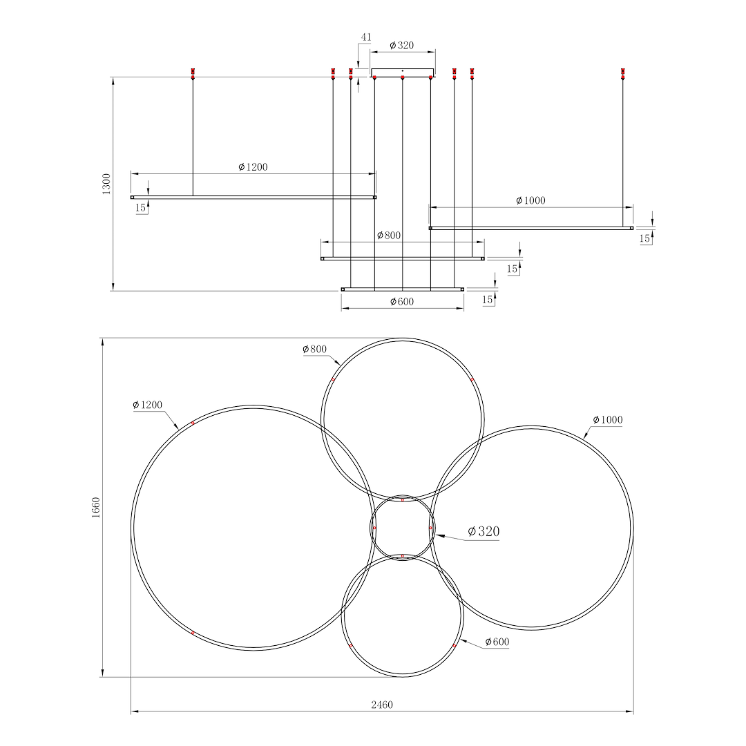 Lustra LED Suspendata Saturno Gold Premium cu 4 Segmente Echivalent 550W