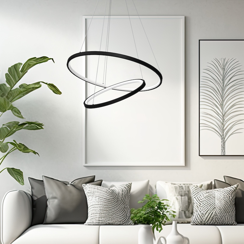 Lustra LED Suspendata Hoop Black Premium 2 Segmente Reglabile Echivalent 300W