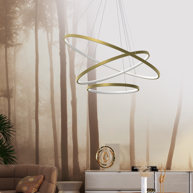 Lustra LED Suspendata Hoop Gold Premium 3 Segmente Reglabile Echivalent 600W