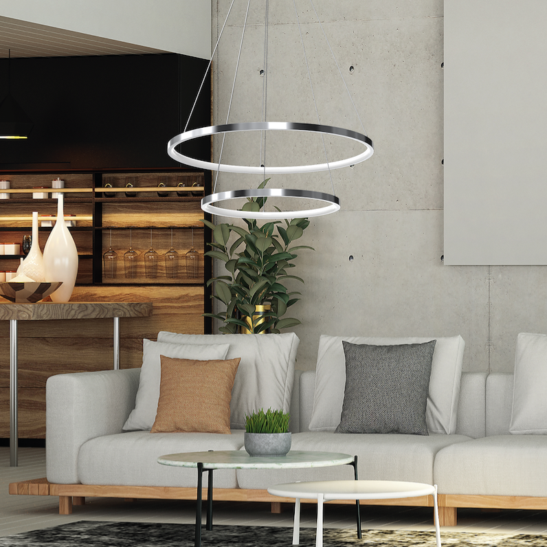 Lustra LED Suspendata Hoop Silver Premium 2 Segmente Reglabile Echivalent 300W